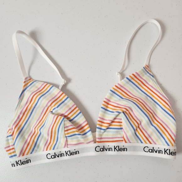Calvin Klein Triangle Bra Bralette Rainbow Stripe Size Small Wireless Loungewear - Picture 2 of 4